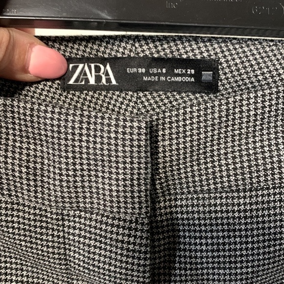 ZARA WOMENS HERRINGBONE DRESS PANT BLACK WHITE 6 - Picture 3 of 6